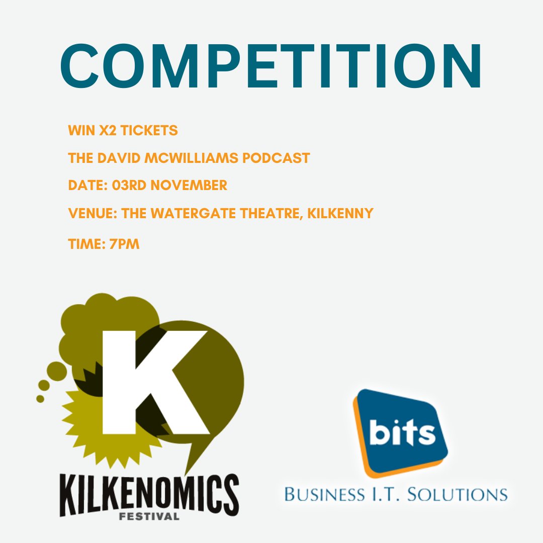 COMPETITION!!! <a href="/kilkenomics/">Kilkenomics</a>

Win x2 tickets for The David McWilliams Podcast <a href="/davidmcw/">David McWilliams</a>, taking place on the 3rd of November 2023!  

To be in a chance of winning:  

Like post.
Share post.
Follow us.

Competition ends on Thursday the 2nd of November 2023. Winner announced at 5pm.