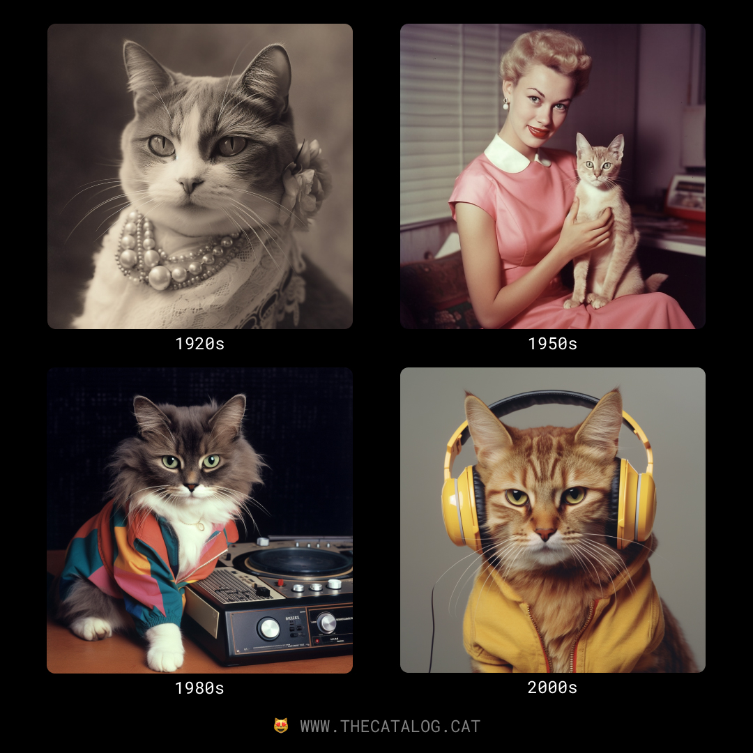thecatalog_cat's tweet photo. Cats across decades
#ai #cats #lol  #Memes #thecatalog https://t.co/hmQDoMrqEQ