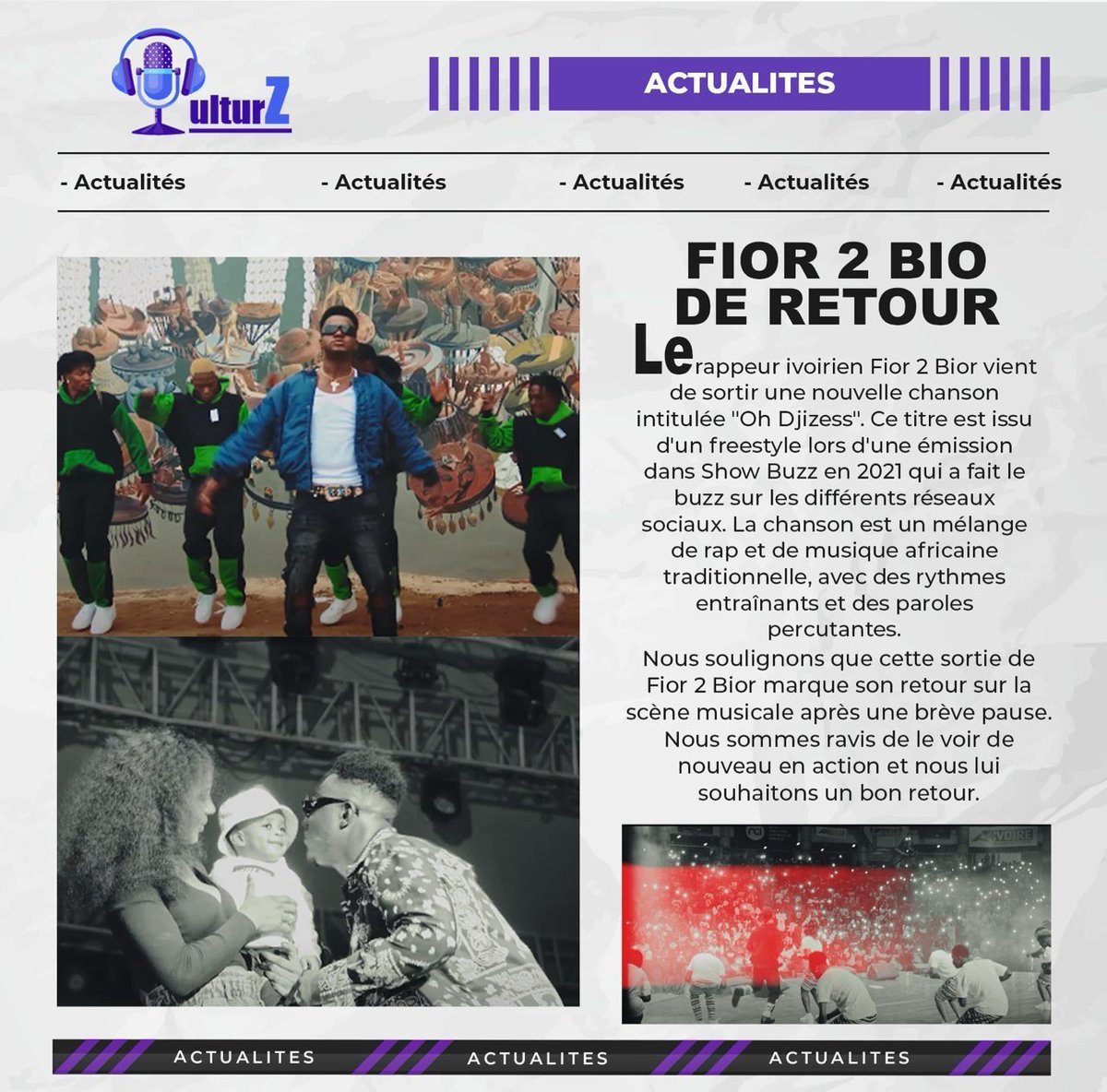 Jonathan_Emers's tweet photo. #ACTUALITES : Le rappeur ivoirien Fior 2 Bior vient de sortir une nouvelle chanson intitulée "Oh Djizess". Ce titre est issu d'un freestyle lors d'une émission dans Show Buzz en 2021 qui a fait le buzz sur les différents réseaux sociaux

#qulturz https://t.co/cXojy8BjGy