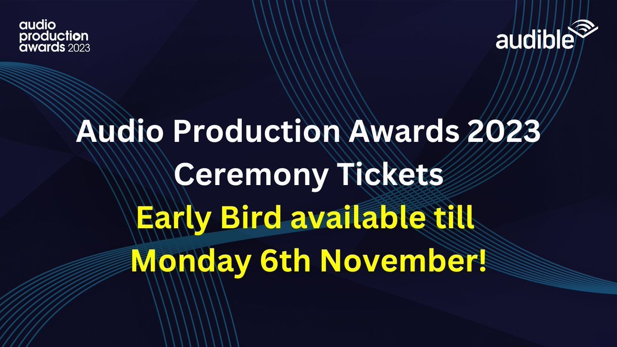 WeAreAudioUK's tweet photo. ⭐️ Early Bird Tickets ⭐️ 

Early Bird tickets for the Audio Production Awards 2023 are available until 6 November - secure your spot today!

📅 22nd November 
📍 @BFI - South Bank 

Ticket &amp; ceremony info here: https://t.co/9UElN3ooDJ

#APAs23 https://t.co/9a5RUoBPM7