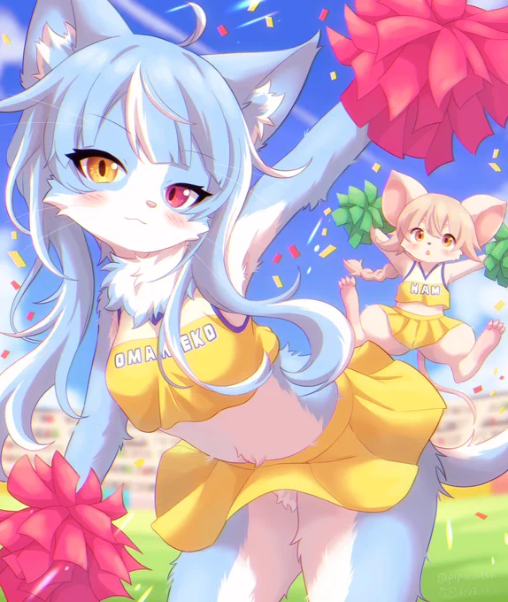 なにを着ても我々の性癖を歪ませにくるおまねこくん&ハム・チュンチュン《応援団編》