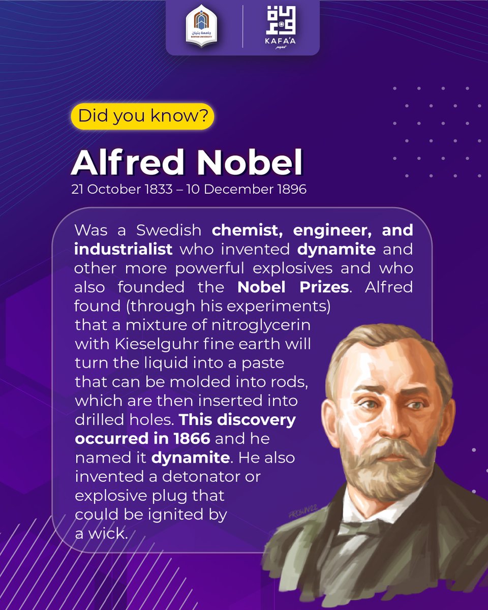 kafaamanagement's tweet photo. He is Alfred Nobel who invented dynamite or explosives,a scientist who also founded the Nobel Prizes.
Source : wikipedia | https://t.co/Ec2zP79mex
Credit picture : https://t.co/H4unRcn4vw
#kafaa #programmer #webdeveloper 
#javascript #androiddeveloper #fullstackdevelop #lfl #lb https://t.co/kHbnB2gAKY