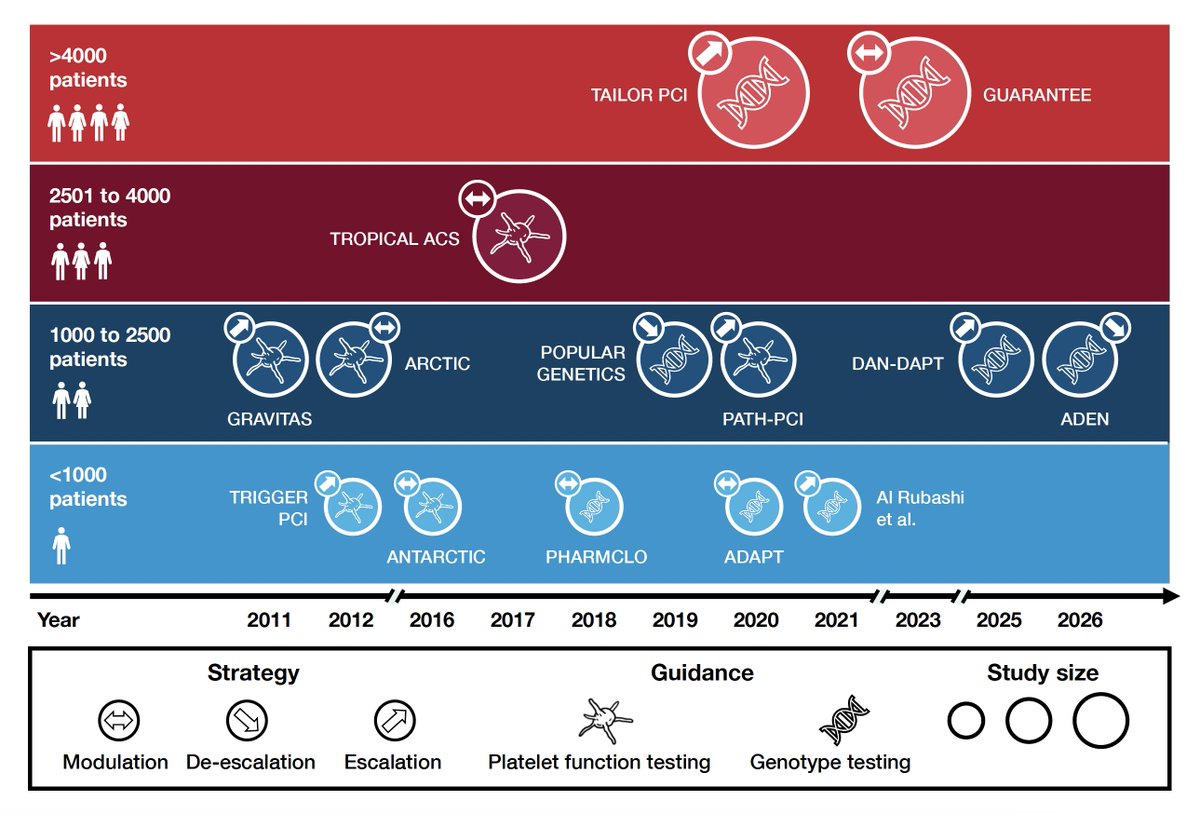 The goal of guided DAPT is to intensify or decrease the antiplatelet potency based on risk. We wrote this article to present an up-to-date overview of the latest research findings on DAPT modulation guided by either platelet function or genetic testing. ahajournals.org/doi/10.1161/CI…