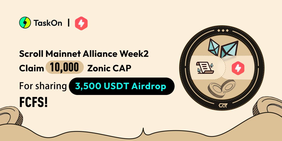 🚀 Ready to win big? 3500 $USDT Prize Pool Awaits! 🥳@ZonicApp has joined the #Scroll Mainnet Alliance Week on @taskonxyz! 🔽Get ready to participate and be one of the lucky winners to claim #limited Zonic #CAP and share 3500 $USDT #FCFS 🔥 rewards.taskon.xyz/campaign/detai…