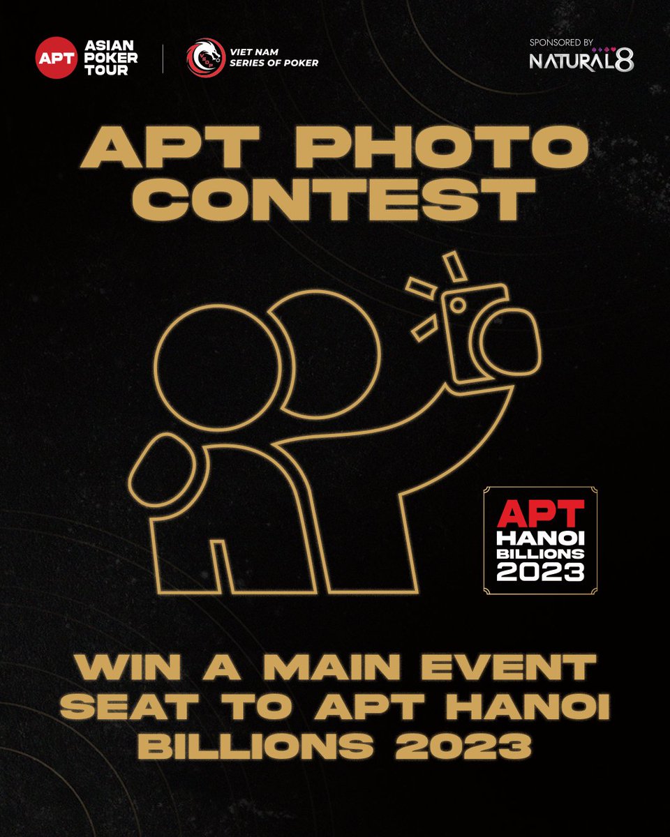 AsianPokerTour's tweet photo. Win a Main Event seat to the APT Hanoi Billions 2023 and be one step closer to your share of the US$1Million in guaranteed prize money.
 
Here's how to enter: 
1. Post a picture of you with your favorite poker player 
2. Entries can be submitted via a post on Facebook, Instagram, or X (formerly Twitter)
3. Include hashtag #APTPhotoContest 
4. Include hashtag #APTHanoiBillions2023
5. Tag @asianpokertour
6. Submissions must be received before November 3rd, 2023, 11:59pm (GMT+8)

Best photo wins!