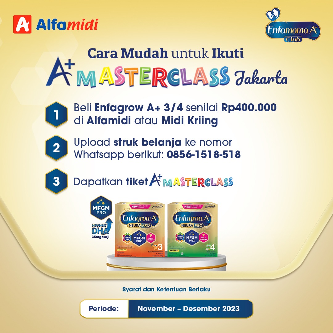 alfamidi_ku's tweet photo. Yuk, A+ Moms ajak si Kecil untuk join A+ Masterclass untuk belajar dari para expert di Jungle Tree by Minitopia Kyzn Kuningan, 10 Desember 2023 😊
Ada banyak permainan edukatif untuk mengoptimalkan #HigherIQ si Kecil, lho.
#AyokeAlfamidi #PromoAlfamidi #AlfamidiuntukIndonesia https://t.co/YkzwrK69OW