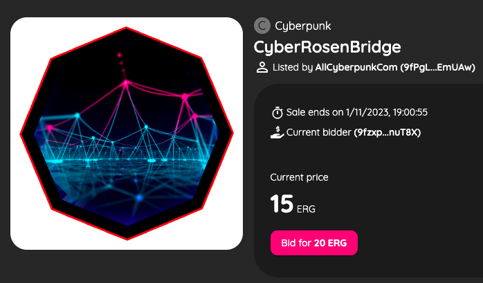 AllCyberpunkCom's tweet photo. Last 8 hours of CyberRosenBridge! π₯
@auction_house_ π
https://t.co/i5eJJYVyuW
#Cyberpunk #CyberErgonauts #ErgoNFT #Ergo #Cardano #RosenBridge $RSN https://t.co/slJR7yeqVV
