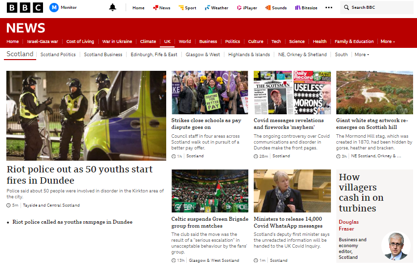 msm_monitor's tweet photo. We can't see the headline 'Nicola Sturgeon wasn't a member of any Covid WhatsApp group'. Given BBC Scotland spent all Sunday and Monday implying she deleted messages from one or more of these groups you'd have thought this news might be headlined. https://t.co/5YgjaB7ric