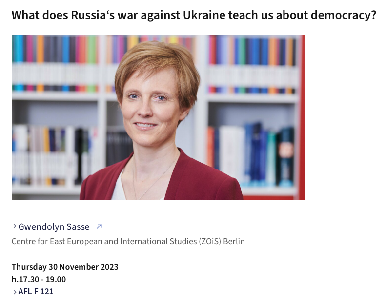 🔵What does Russia‘s #war against #Ukraine teach us about #democracy? 🗣️@GwendolynSasse will share her insights for the Democracy Studies Annual Lecture 2023 🗓️Thursday 30 November ⏲️h. 17.30 📍UZH AFL F 121 ➡️Abstract and registration form: t.uzh.ch/1yq