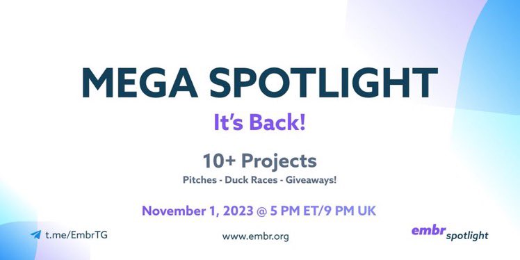 FEGtoken's tweet photo. The details for Tonights November 1st ‘MegaSpotlight’ are set 🔦

X - https://t.co/f1PynyHQP1

Tonight #FEG is on ‘Embr’s Telegram’ MegaSpotlight 🔦
where we will hear from guest speakers, participate in duck races, and have the chance to win with giveaways 💸

Guest Speaker list:

10 PROJECTS WILL BE LINING UP TO TALK 

Including Us:
💙 FEG (Feed Every Gorilla)

This should be a blast, so don't wait—Join us on Telegram so you don't miss out 🔦

TG - https://t.co/YE5RiBRDTP

See you all there 👀

#FEGtoken #SmartDeFi