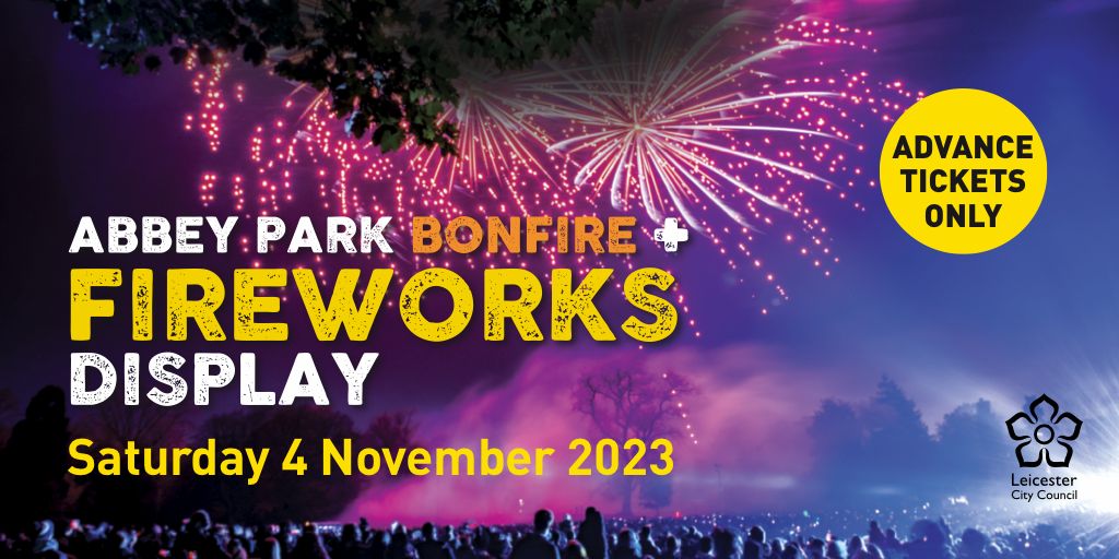 Halloween over...must mean it's time for Abbey Park #Bonfire & #Fireworks Display! Join us this Saturday (4 Nov) for a fun packed evening. Advance tickets only and limited capacity visitleicester.info/bonfire