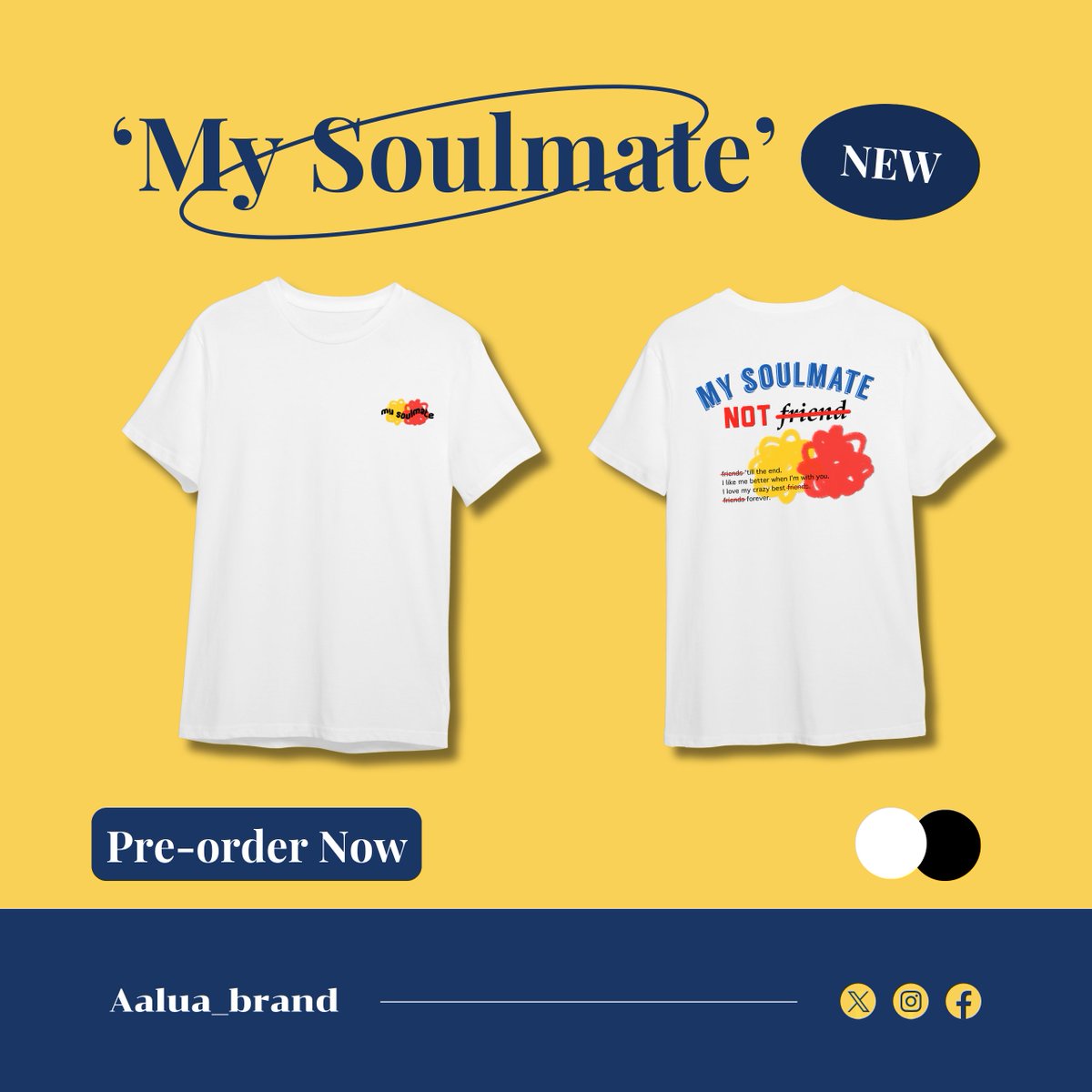 aalua_brand's tweet photo. (เปิดพรี 1 - 7 พ.ย. 2023) 
เสื้อยืดสกรีน 'my soulmate' 💛❤️

ฉลองเปิดร้านของ @aalua_brand
โอน20คนแรก ได้ของแถมพิเศษ!

Price 390 บาท (ส่งฟรี)

ฟอร์มสั่งซื้อ > https://t.co/XtgsU21Agk

#เสื้อยืด #เสื้อยืดเกาหลี #เสื้อoversize #oversize #เสื้อยืดคอกลม #เสื้อยืดoversize https://t.co/D90yqxZF81