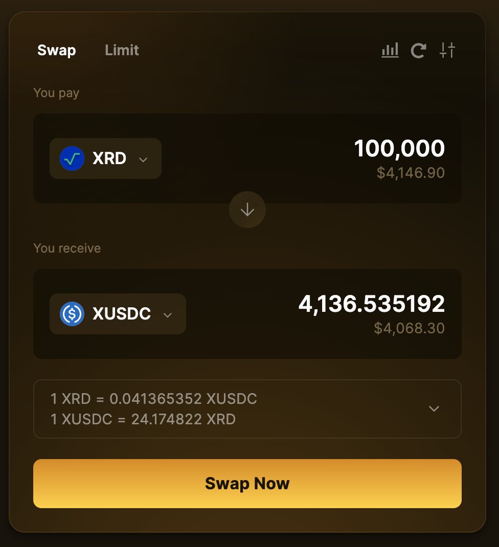 Liquidity in #USDC is growing at #CaviarNine 🥳 You can currently sell up to 100k #XRD for USDC better than @bitfinex @kucoincom @gate_io or @MEXC_Official 👀🚀 Why you would want to sell XRD, we have no idea 🤷‍♂️ caviarnine.com/trade to get the best price on Radix