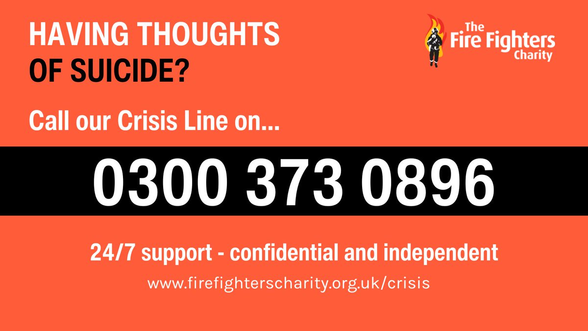 After a year of evidence-based preparation & innovative behind the scenes work from @firefighters999 the dedicated suicide crisis line for the UK fire community is here. Share widely across fire, we don't know who might be needing that number right now: firefighterscharity.org.uk/how-we-can-hel…