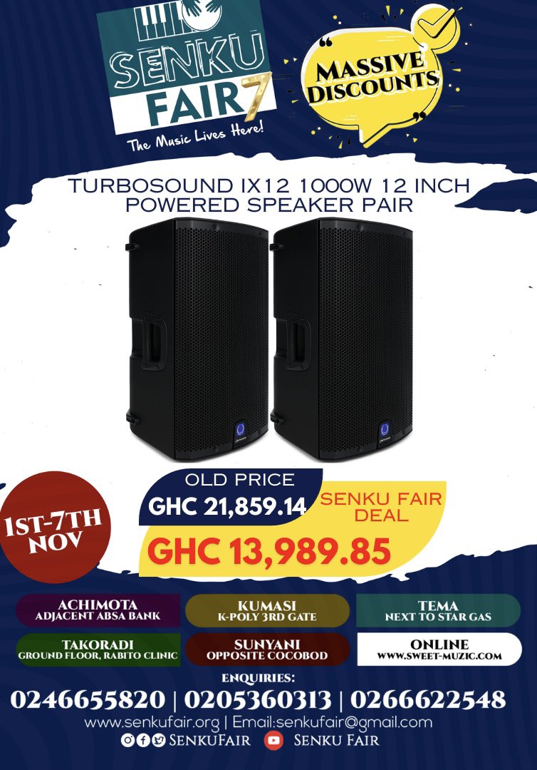 Yes! We're giving away that much for anything you purchase at #SenkuFair.
Get to any of our showrooms in Accra | Tema | Takoradi | Kumasi | Sunyani or Online at sweet-muzic.com to claim your discount 
THE TIME TO SHOP BIIIG IS NOW 🛒
#SenkuFairISO
#TheMusicLivesHere