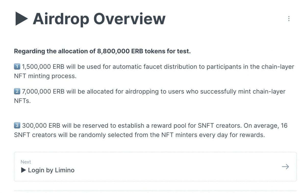 lacacrypto's tweet photo. ✅ Update: Erbie
🍄 Chiến dịch testnet cuối cùng trước khi ra mainnet vào cuối tháng 12 (Dev hứa)
☘️ Step 1: Join testnet https://t.co/LCrMYYCLQ8
👉 Vòi ERB hằng ngày & mint NFT, sNFT... (xem lại kèo cũ)
☘️ Step 2: Claim OAT https://t.co/PGPGtezC1G
#erbie #airdrop https://t.co/rJwHPlT1z8