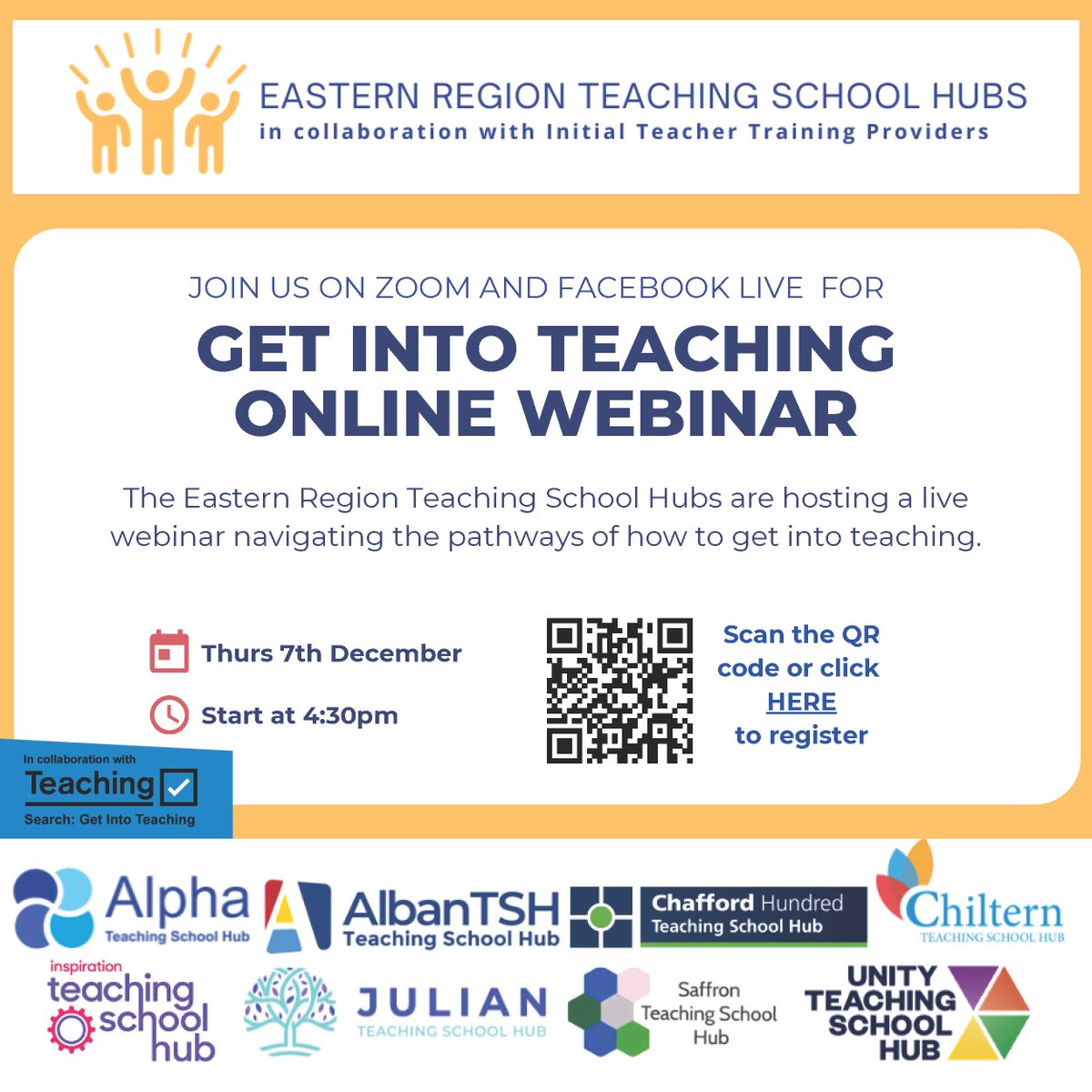 Thinking of training to be a teacher in the Eastern region?

Find out what our region has to offer at our free online #getintoteaching webinar on Thursday 7 December 4:30-6:30pm.

Register here: forms.office.com/e/N9Rvh8mQSr

Find out more here: bit.ly/3Mp0f5O