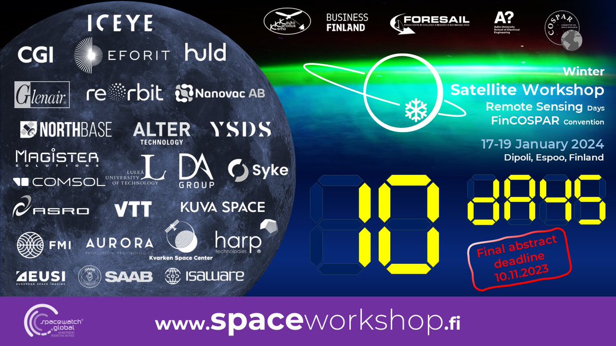 Satellite Workshop closes the abstract submission soon. Make sure that your proposal is getting to the program. Submissions at spaceworkshop.fi #AaltoUniversity #CleanOrbits #AaltoSatellites