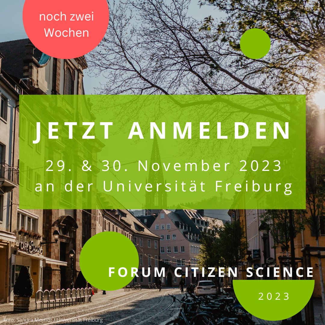 🔔 Der November ist da und das #ForumCS 2023 an der <a href="/UniFreiburg/">Universität Freiburg</a> rückt näher! Wir läuten daher den Countdown ein: In zwei Wochen endet die Registrierung für die #CitizenScience-Konferenz. Jetzt anmelden 👉 buergerschaffenwissen.de/veranstaltunge…