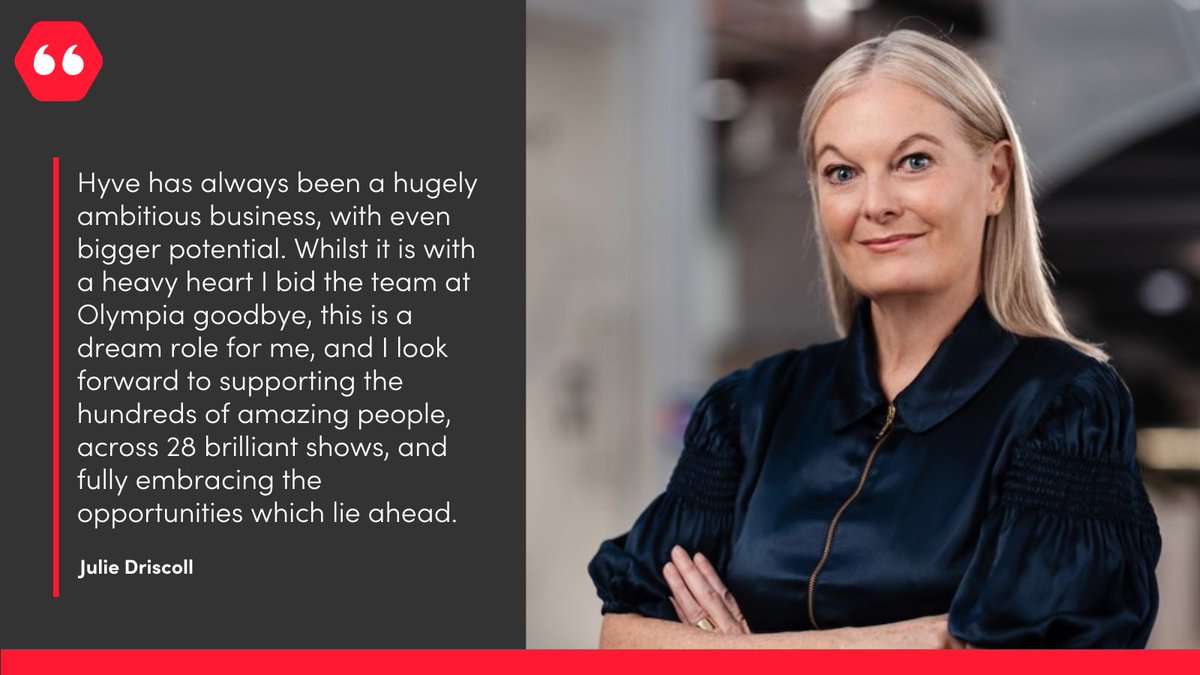 We are delighted to announce that Julie Driscoll will join Hyve as Executive Vice President to drive growth and operational excellence from January 2024. Read the full announcement here: ow.ly/eXUh50Q2xHP