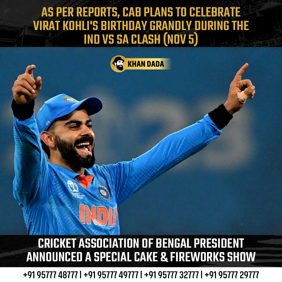 khandada92786's tweet photo. Cricket Association of Bengal plans a special gesture to honour Virat Kohli on his birthday during the match between India and South Africa.π₯³ππ
#CAB #ViratKohli #INDvsSA #CWC23 #Bavuma #Karachi #RiyanParag #ODIs #LiveLineApp #IleanaDcruz #ElvishArmy #NZvsSA #GlennMaxwell https://t.co/WPcOMny6D7