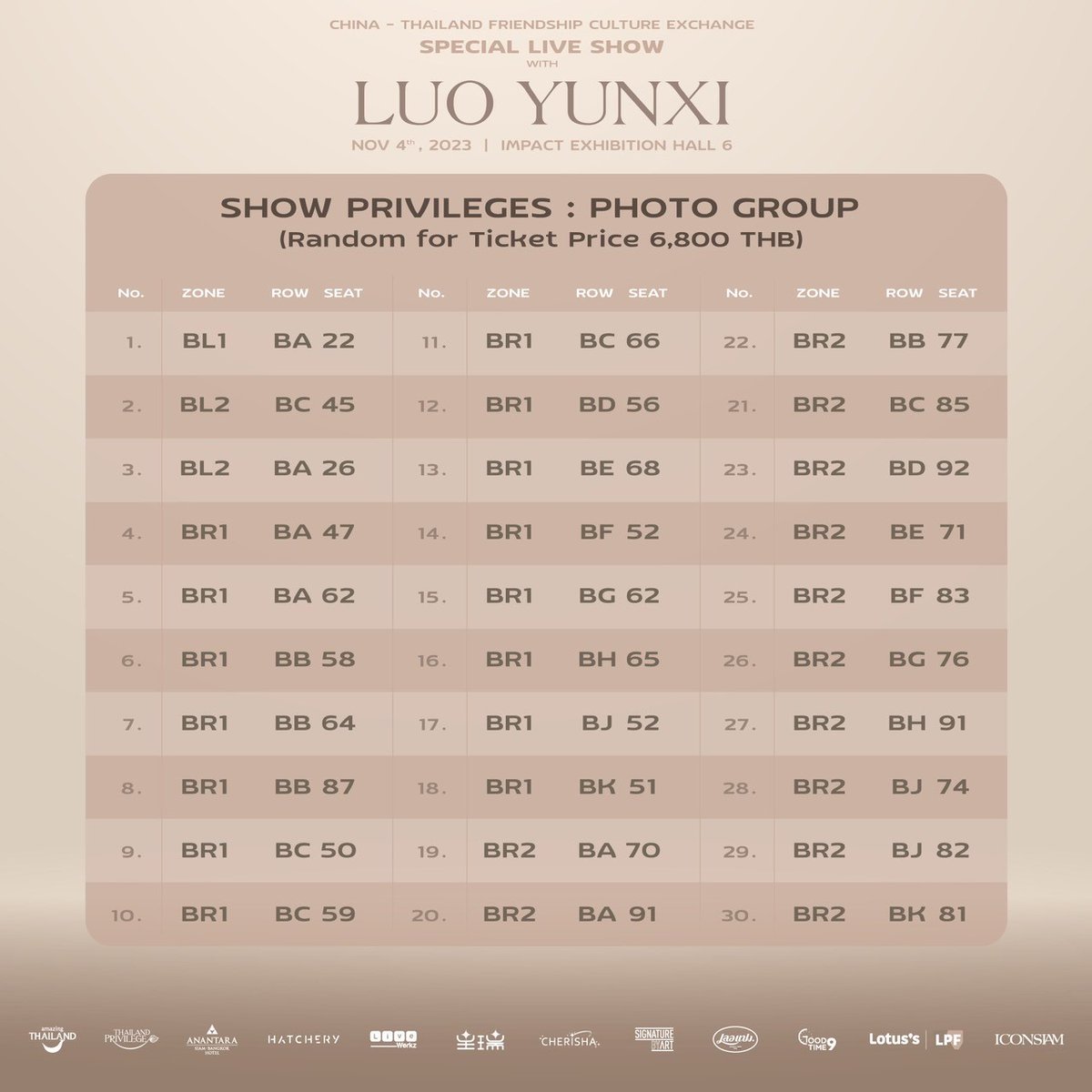 HATCHERY_TH's tweet photo. China-Thailand Friendship Culture Exchange “Special Live Show with Luo Yunxi”
-SHOW PRIVILEGES WINNER LIST-

📅 4 November 2023 6PM 
📍 Impact Exhibition Hall 6

#SpecialLiveShowLuoYunxi
#LUOYUNXI #HATCHERY #LIVEWERKZ https://t.co/W1eYec1BXT