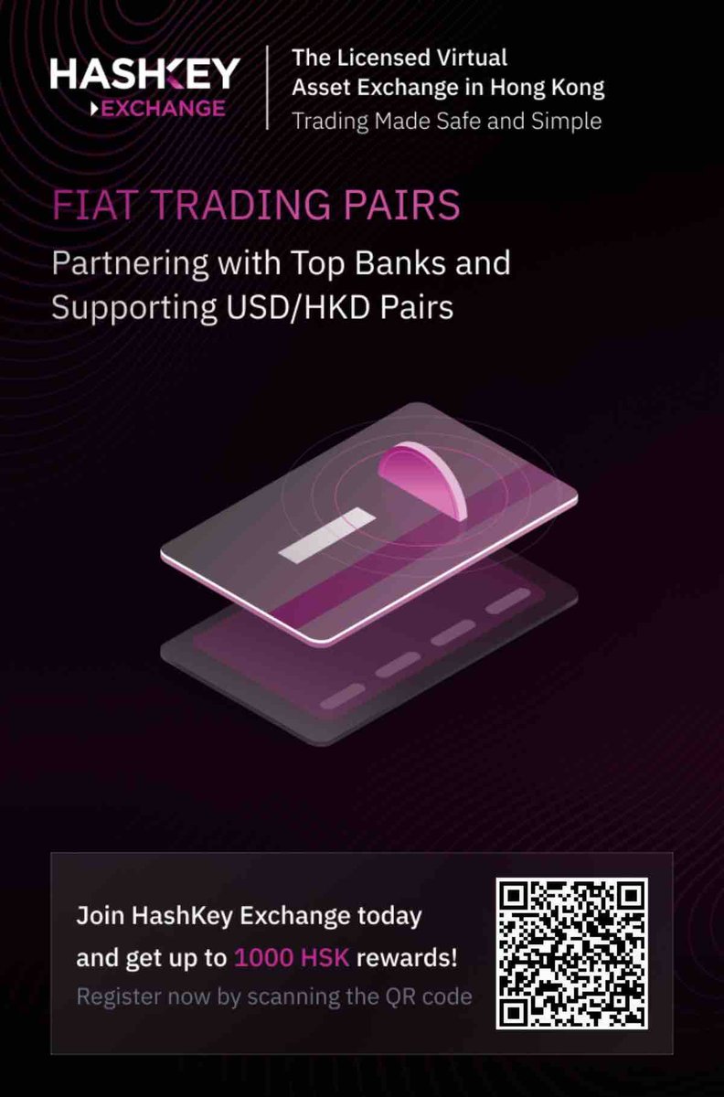 #Retail #crypto #investors, here's your chance! Trade crypto with #HKD pairs on <a href="/HashKeyExchange/">HashKey Exchange</a> , a fully regulated HK crypto exchange. Join with this QR code for extra reward!