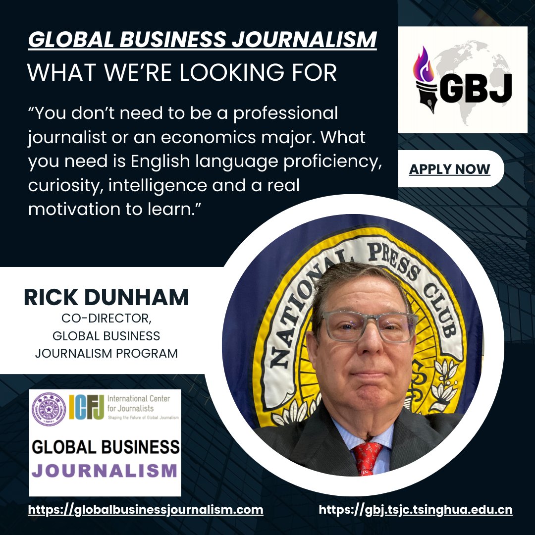 rickdunham's tweet photo. Applications are now open for my @GBJprogram at @Tsinghua_Uni. If you know any college senior or young journalist who is ready for an educational adventure in an elite English language master's program, please let them know about Global Business Journalism. https://t.co/rNgq9UsTkk