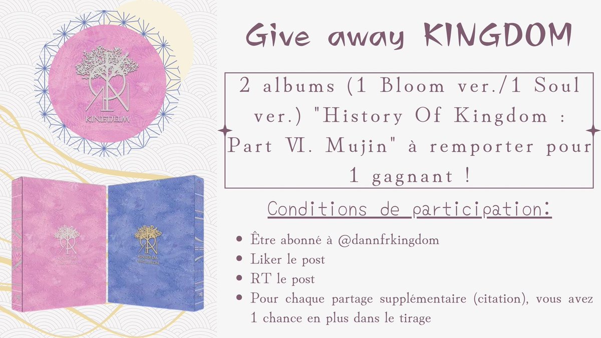 Fan_DANN_FR's tweet photo. 👑𝔡 GIVE AWAY 𝔡 ❖

Bonjour, Kingme !
Pour l'anniversaire de Dann, nous vous faisons gagner 2 albums "HOK: Part VI Mujin"

Conditions de participation ci-dessous

Fin du GA le 08/11/2023

⋅•⋅⊰∙∘☽༓☾∘∙⊱⋅•⋅
#KINGDOM #킹덤 #DANN #단 #쿠데타 #COUPDETAT #Giveaway https://t.co/dipjC8oIYf