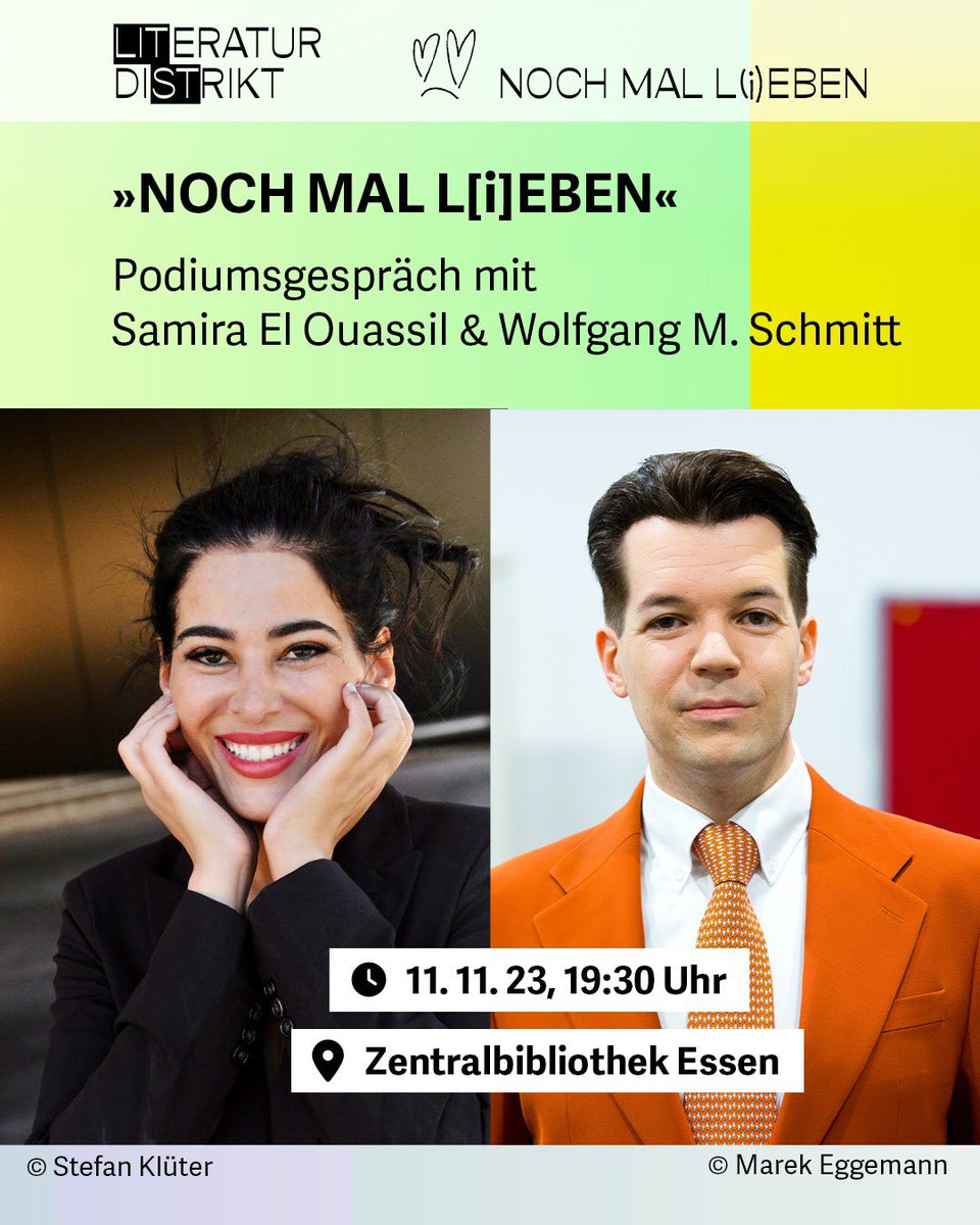 Am 11.11. sprechen <a href="/samelou/">Samira El Ouassil</a> und ich in Essen beim <a href="/lit_distrikt/">LITERATURDISTRIKT</a> über die Liebe. Karten gibt es hier:
literaturdistrikt.de/programm-2023/…