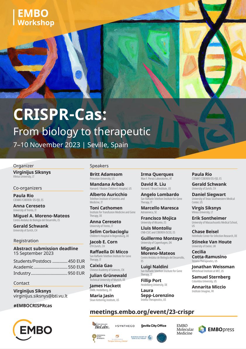 Next week, we will gather in Sevilla for a #CRISPR <a href="/EMBO/">EMBO</a> workshop (7-10 Nov) organized by Virgis Siksnys, <a href="/PauFerrol/">Paula Río</a> <a href="/crisprscan/">Moreno-Mateos Lab</a> <a href="/schwanklab/">Gerald Schwank</a> &amp; <a href="/AnnaCereseto/">Anna Cereseto</a> and with the participation of Francis Mojica <a href="/davidrliu/">David R. Liu</a> <a href="/jcornlab/">Jacob Corn</a> <a href="/ESontheimerLab/">ErikSontheimerLab</a> <a href="/LabMiccio/">Miccio lab</a> and many other colleagues✂️🧬
