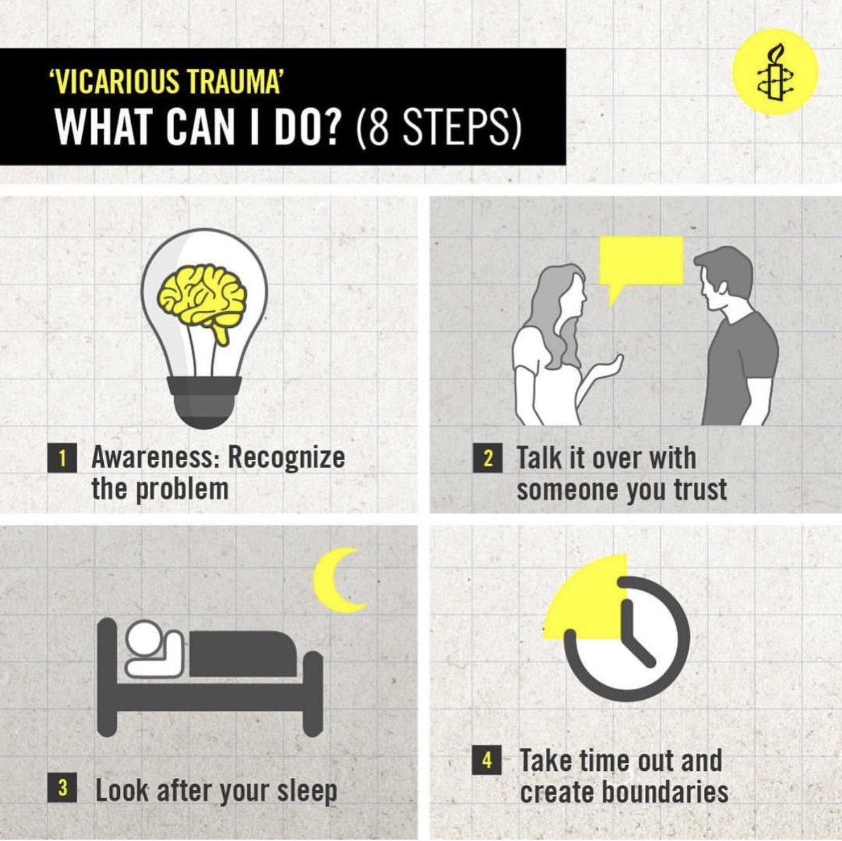 Helpful #mentalhealth advice from <a href="/amnesty/">Amnesty International</a>  1/2

If you need #emotionalwellbeing support please access #iapt services. Further information can be found on <a href="/BABCP/">BABCP</a> 

#SelfCareMatters #PeaceNotWar