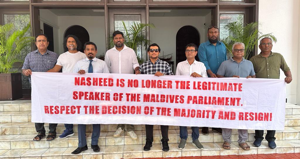 Nasheed is no longer the legitimate speaker of the Maldives Parliament. Respect the decision of the majority and resign! <a href="/MohamedNasheed/">Mohamed Nasheed</a> 

<a href="/IPUPresident/">IPUPresident</a> <a href="/IPUparliament/">IPUparliament</a> <a href="/Europarl_EN/">European Parliament</a> <a href="/UKParliament/">UK Parliament</a> <a href="/Europarl_EN/">European Parliament</a> <a href="/ParliamentCA/">Parliament of Canada</a> <a href="/ParliamentUSA/">Parliament USA</a> <a href="/parliamentindia/">indian</a> <a href="/loksabhaspeaker/">Lok Sabha Speaker</a>