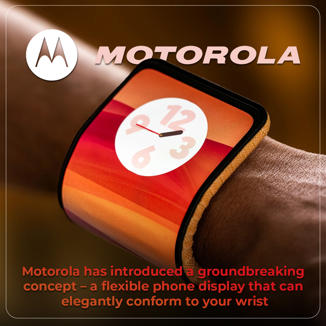 Techlatestinfo's tweet photo. Not your typical smartwatch—it's a smartphone! @MotorolaUS  has unveiled an innovative concept: a phone display that wraps around your wrist. Termed as an 'adaptive display,' it envisions the future of flexible screens, letting you to mold it into various shapes. 

#motorola #new https://t.co/ijHdJtUHFh