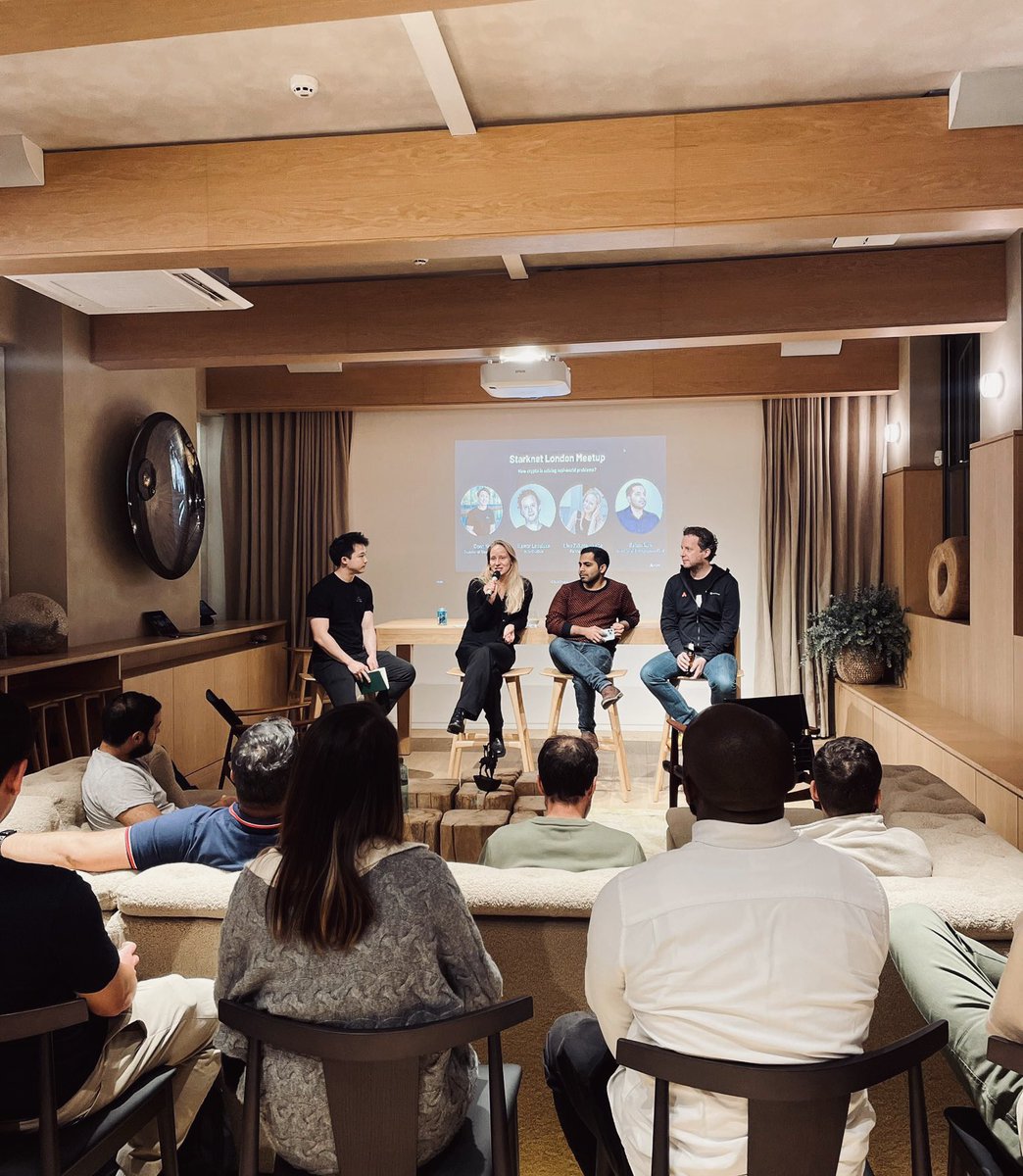 It might be crypto winter out there but <a href="/Starknet/">Starknet 🐺🐱</a> London Meetup at <a href="/stride_vc/">Stride_VC</a> last week was 🔥 Diving into the real-world applications of blockchain with <a href="/itamarl/">itamar</a>, <a href="/RehanNek/">Rehan Nek</a>, <a href="/tzedonn/">donn</a> and <a href="/lexinweb3/">Alex</a>