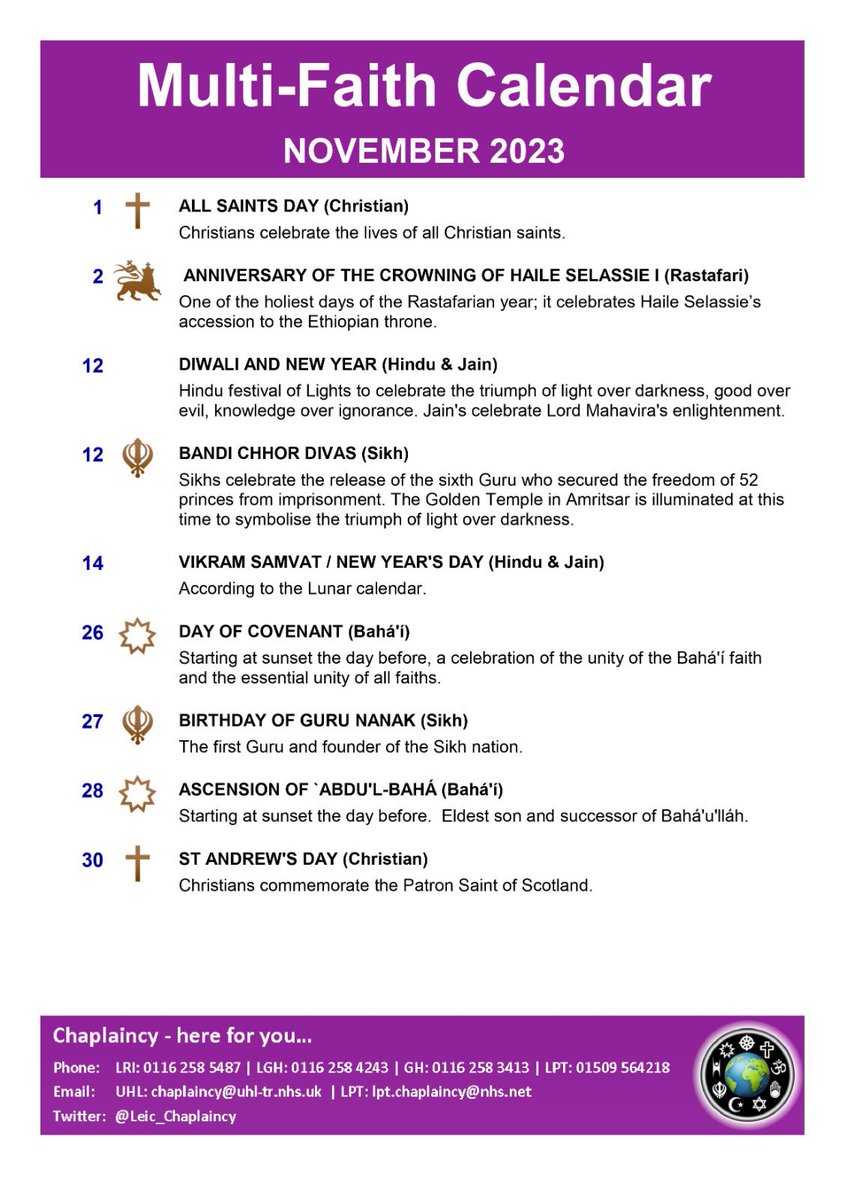 Here is the Multi-Faith Calendar for November. @Leic_hospital @LPTnhs