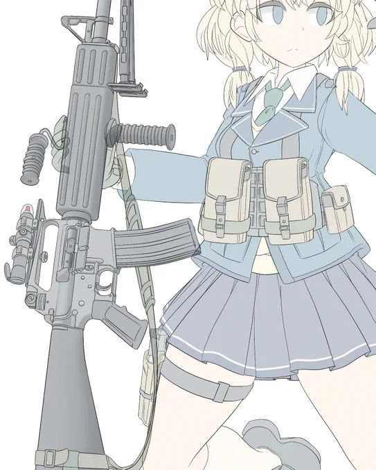 武装女子絵のリハビリ中 ちょっと銃が大きすぎる気がするのであとで縮小しようかな