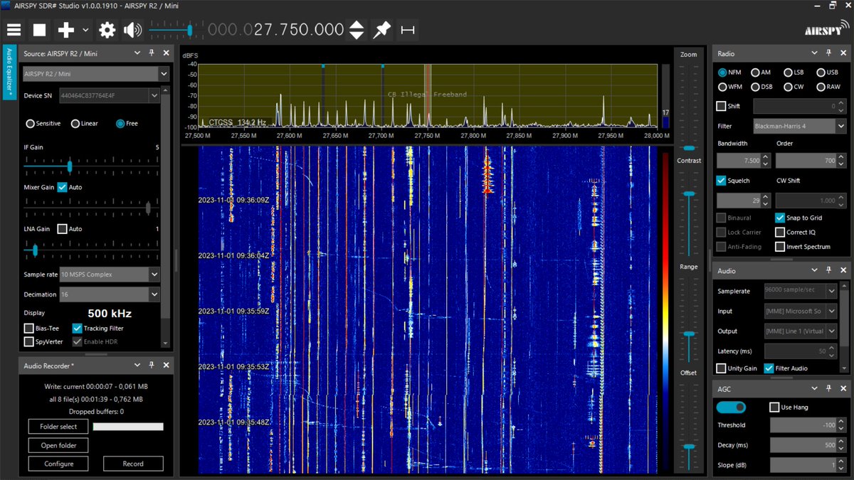 SparkySWL's tweet photo. 27 MHz irish #WPAS band is now open with lots of good signals! I'm recording an IQ... @FMDXIreland @PatrickPierre73 @seargnews @ei2ip #cbradio #cbdx #swl #churchradio #irishchurch https://t.co/6LynhiV6EU
