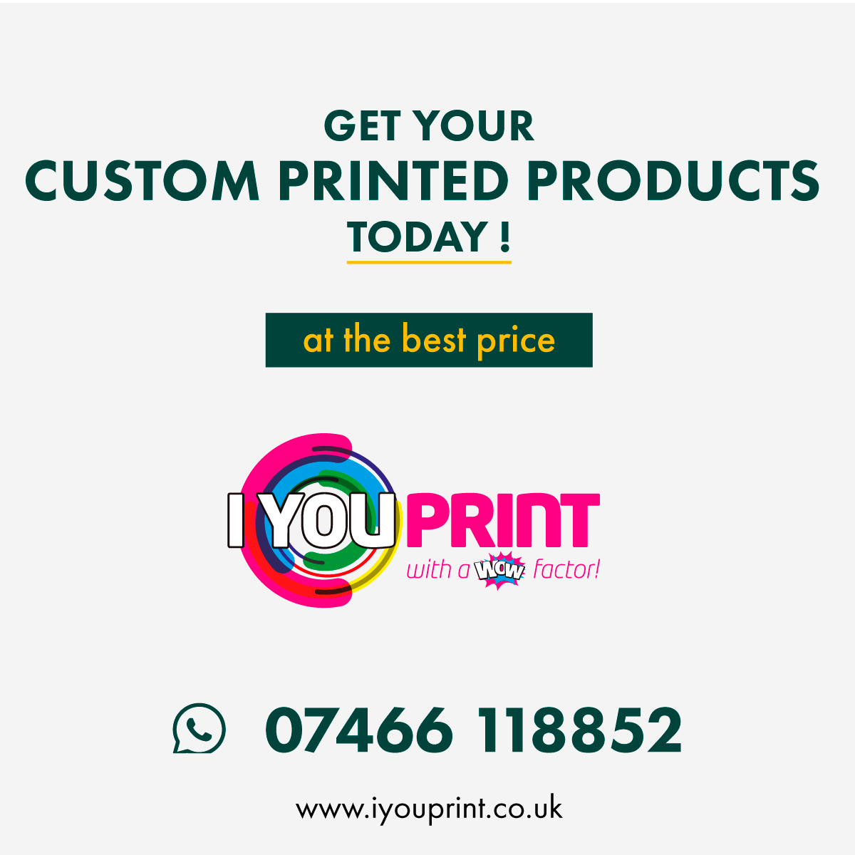 Brand Your Business Today!

Place your Order Now!
𝟬𝟮𝟬 𝟴𝟬𝟴𝟴 𝟭𝟮𝟬𝟬
iyouprint.co.uk
sales@iyouprint.co.uk
#iyouprint
_____________
#iyouprint #iyouprintUK #busniesscards #invitationcards #calendars #disposablecups #customprintedproduct #banner #flyers