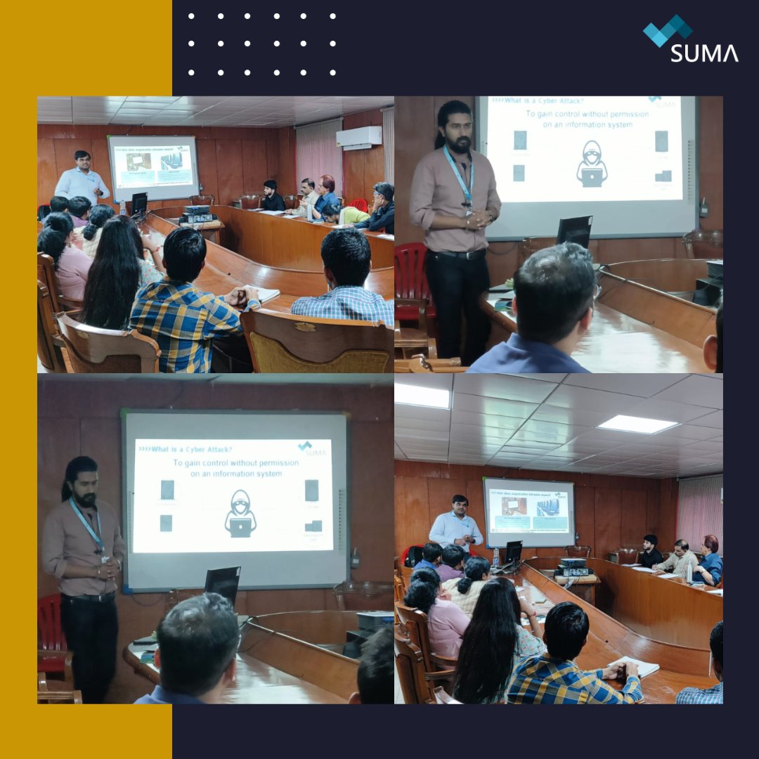SumaSoftPvtLtd's tweet photo. Our team, Piyush Varma and Sohal Gautam, hosted a Cybersecurity Awareness Training session for Western Railway employees to celebrate Cyber Security Awareness Month and create a safer digital world. Kudos to our team for enhancing online security! #Cybersecurity #SumaSoft https://t.co/Tj3lWZ9F1t