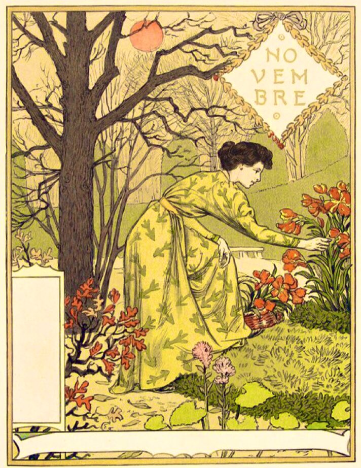 #November by Eugene Grasset, 1896. #1stNovember #November1st #artnouveau #calendar #AllSoulsDay #Halloween #LegendaryWednesday