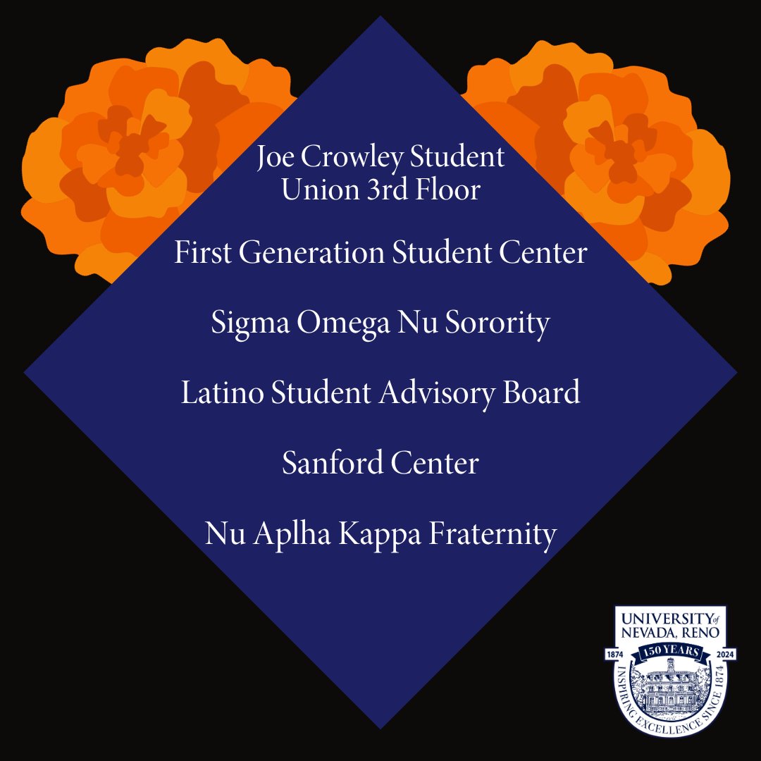 Today, Nov. 1, begins the celebration of Día de los Muertos, a time to pay respects and remember loved ones who have passed on. Visit the <a href="/JoeCrowleyUnion/">The Joe</a> and the Knowledge Center, where the Latino Research Center and <a href="/TheCenterUNR/">The Multicultural Center</a> have organized altar set ups. #VamosPack