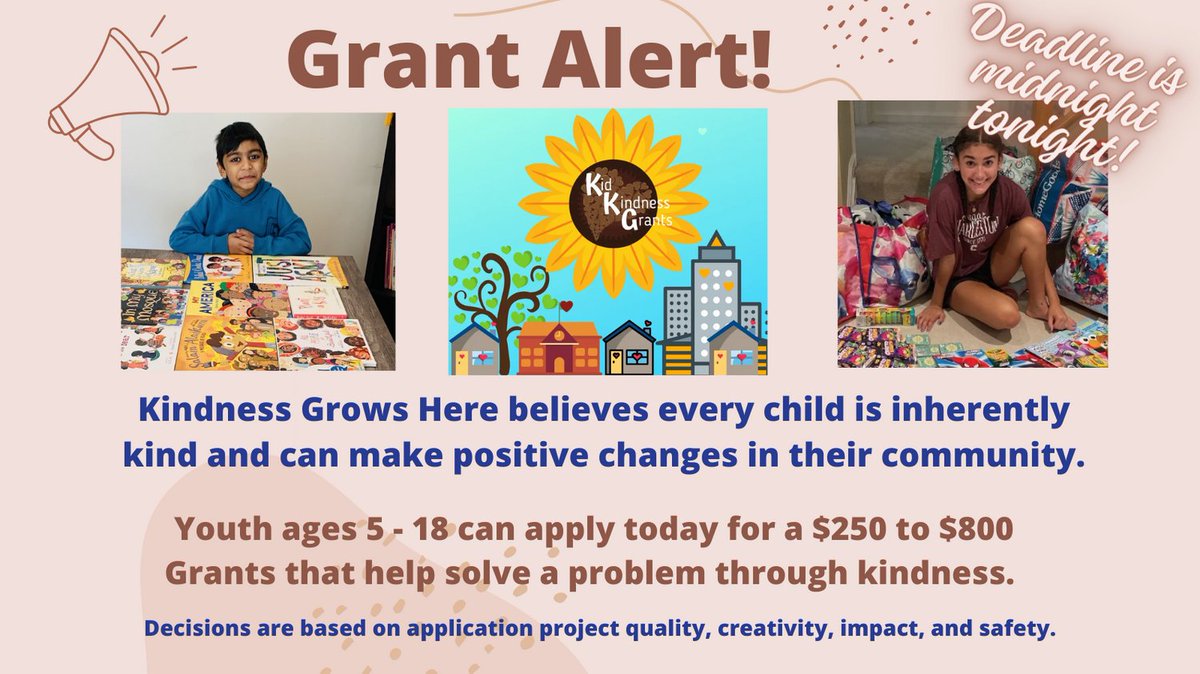 Do you know a student who imagines a world of kindness and has creative ideas? Don't miss the opportunity to apply for the Kids Kindness Grant. Get those applications in by midnight tonight! forms.zohopublic.com/kindnessgrowsh…