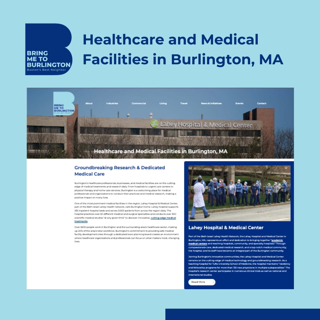 Burlington is a welcoming place for medical professionals and organizations to be on the cutting edge of medical treatments, research and software.

#healthcare #medical #healthcarefacilities #medicalfacilities #BringMetoBurlington #BurlingtonMA #GreaterBoston #middlesexcountyma