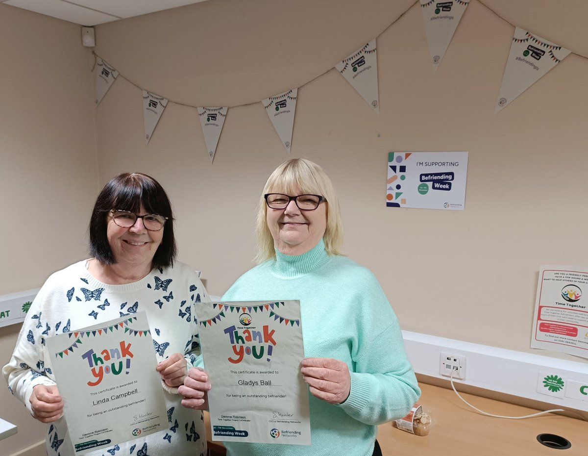 On the start of befriending week I have attended <a href="/befriendingnet/">Befriending Networks</a> conference and AGM, met our sister befriending project from upper Teasdale and celebrated with our longest serving chit chat befriending volunteers Gladys and Linda #Befriendingls