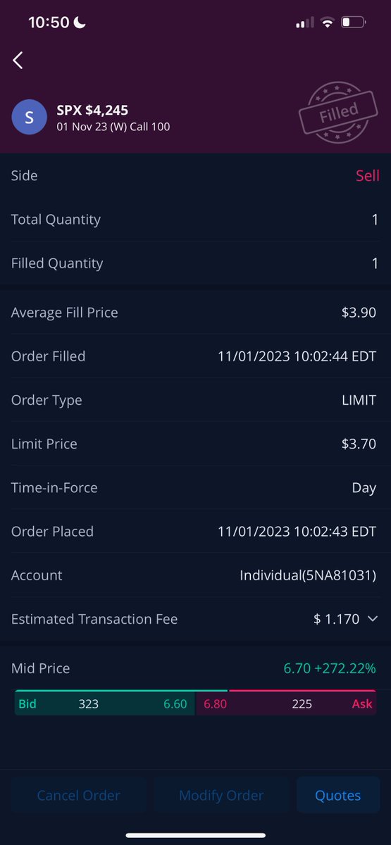 daytradedemon's tweet photo. Trade Confirmations from earlier. Execution once again was flawed.  $500 account hard to work with. Entered OTM 4245 due to affordability and confidence in the morning move. Despite this I sadly ended up selling for 20% because I did not like the way contracts reacted at 10:00. https://t.co/CDDXiH6elc