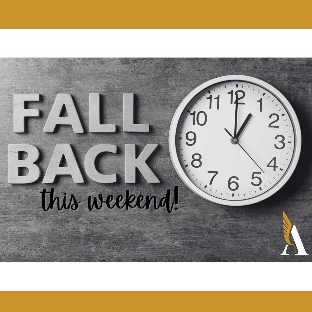 AthensALSchools's tweet photo. FALL BACK THIS WEEKEND! Daylight Saving Time ends at 2:00 AM on Sunday, November 5. Don't forget to set your clocks back this Saturday night/Sunday morning! #acsmarkyourcalendars https://t.co/2TpjQ7vvQT