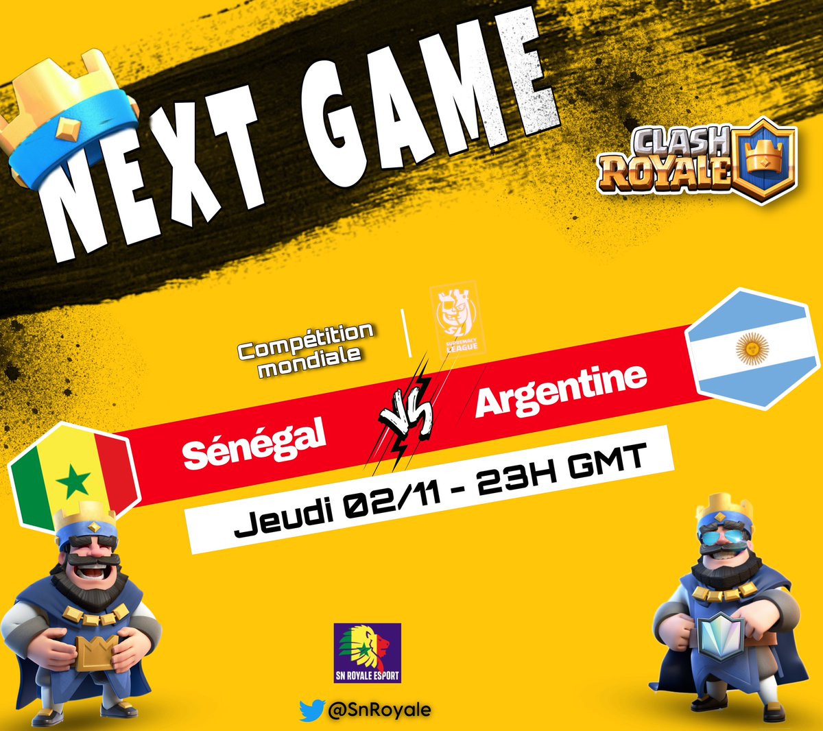 SnRoyale's tweet image. Le Sénégal🇸🇳 entre en lice ce jeudi 02/11 à 23h GMT contre la Team Argentine🇦🇷 à la coupe du monde @CR_Supremacy 

#MankoWutiNdamli 🦁