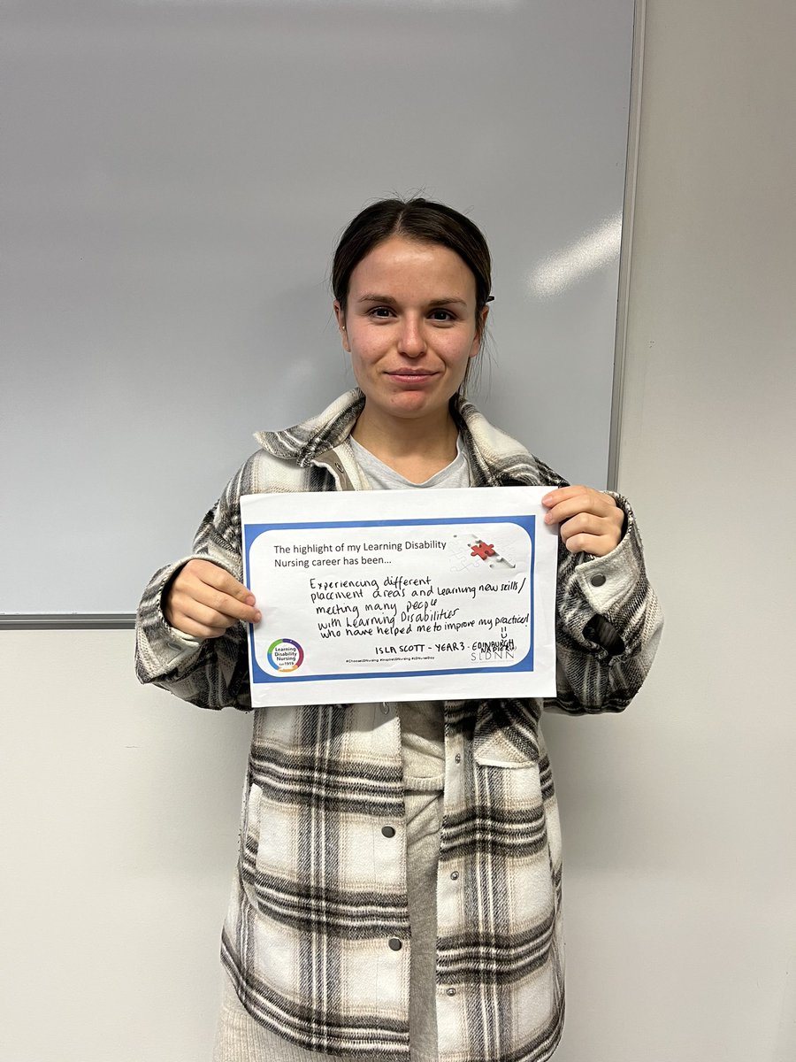 Last but not least, celebrating #LDNursesDay with Isla who says “experiencing different placement areas & learning new skills, meeting new people with a LD who have helped me improve my practice” #ChooseLDNursing