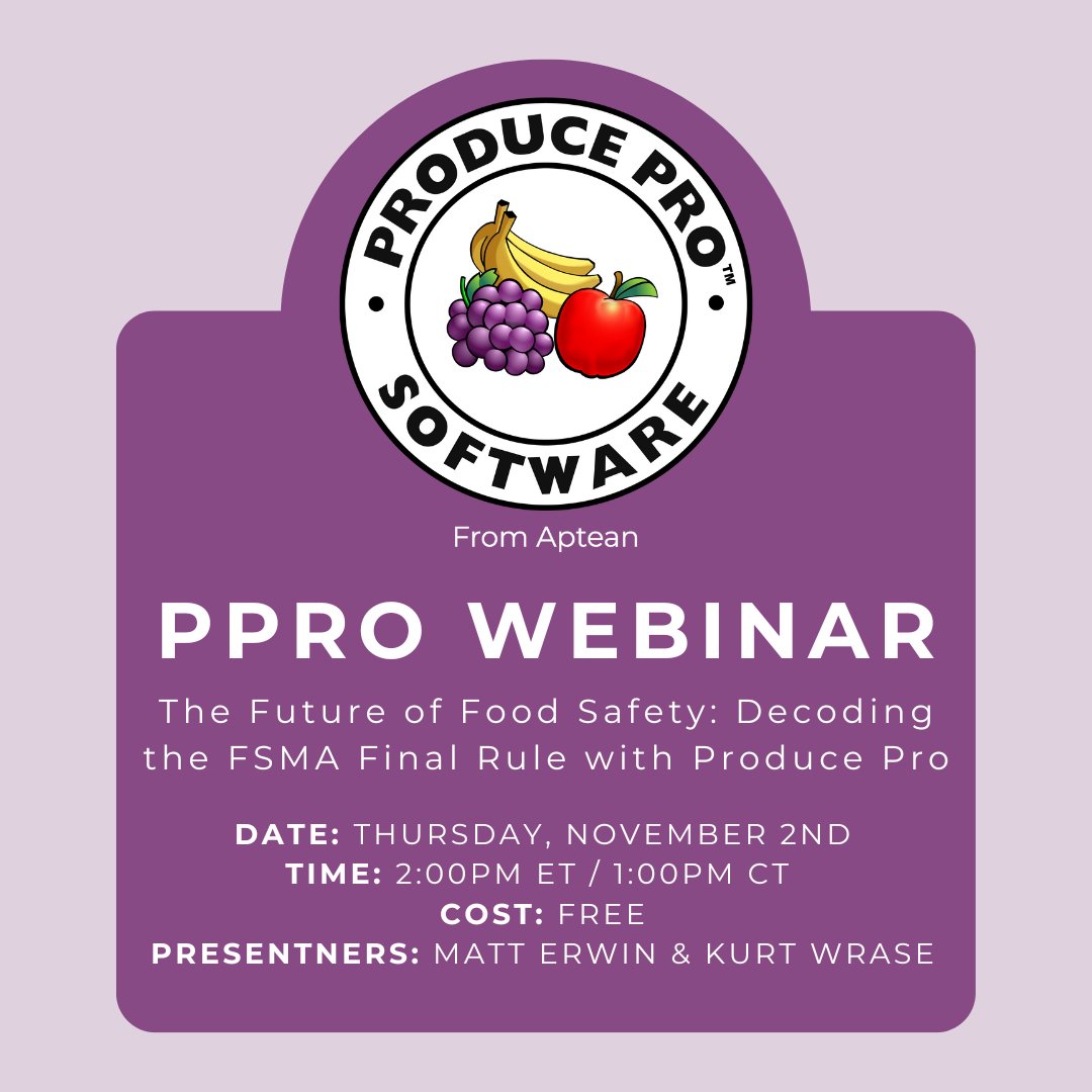 producepro's tweet photo. Join us on November 2 for a webinar regarding the Food Safety Modernization Act (FSMA) Final Rule. Current customers &amp; and prospects are welcome to register here: https://t.co/4eESWa2u6S #foodsafety #webinar #producepro #ERPsoftware https://t.co/9E7Dqe0POL